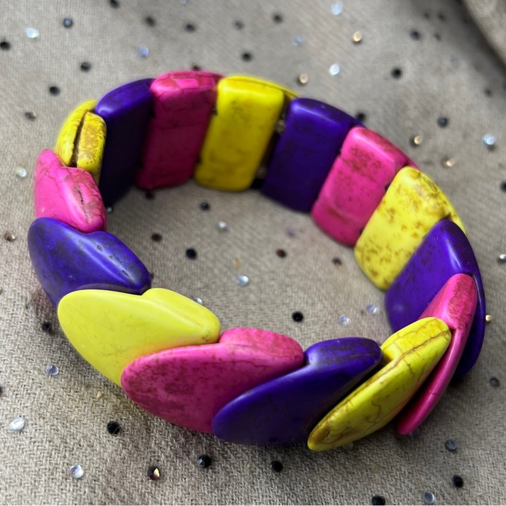 Vintage stretch multicolored bracelet plastic? stone? Bakelite?